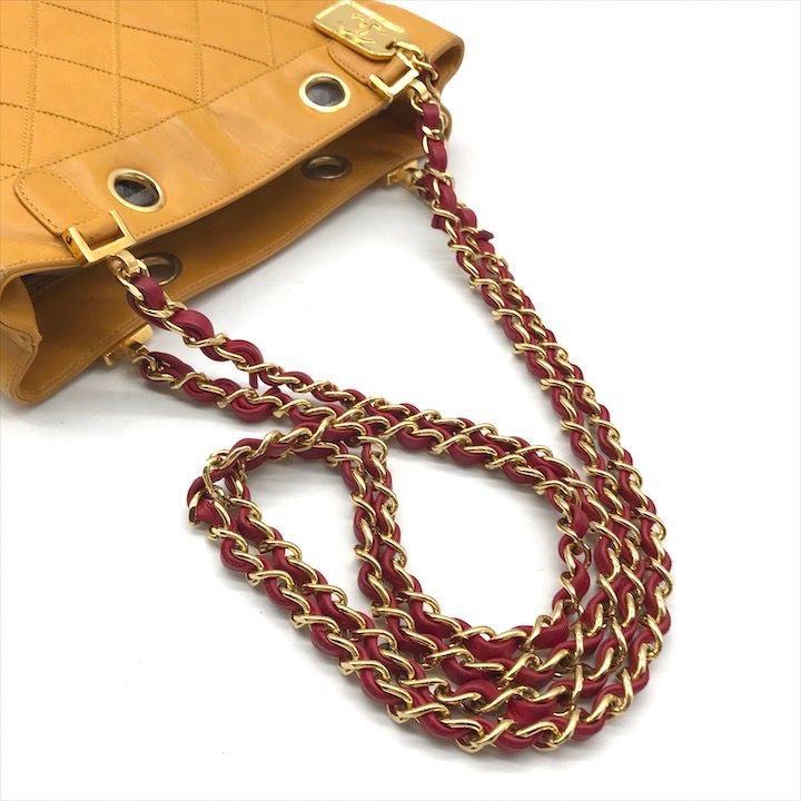 Chanel Lambskin Bicolor Quilted Chain Shoulder Bag Yellow Purse