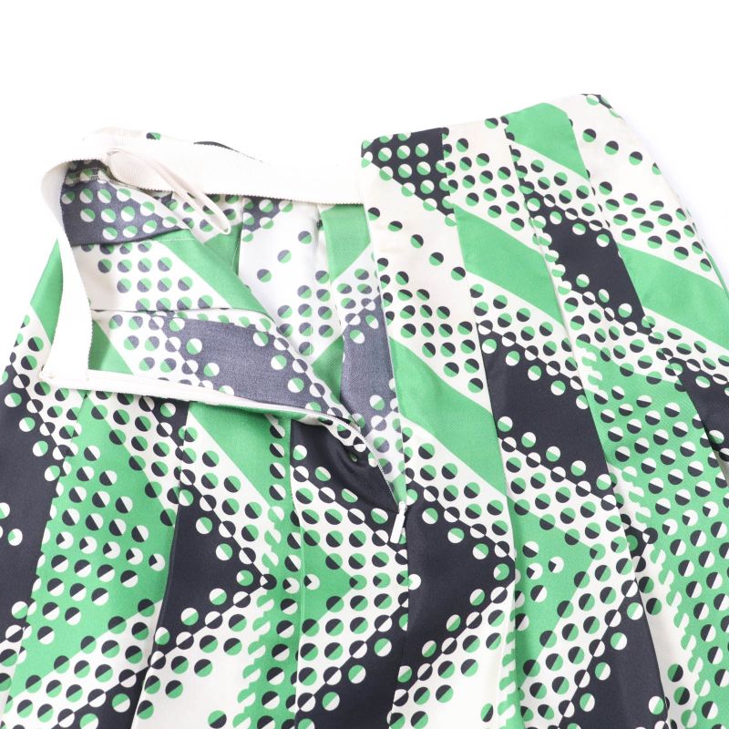 Gucci 409370 100% Silk Dotted Pleated Skirt Long Skirt Greenish 36 Garmented