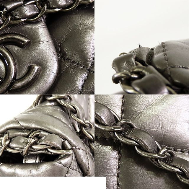 Chanel Line Chain Shoulder Bag Silver Leather — view 7