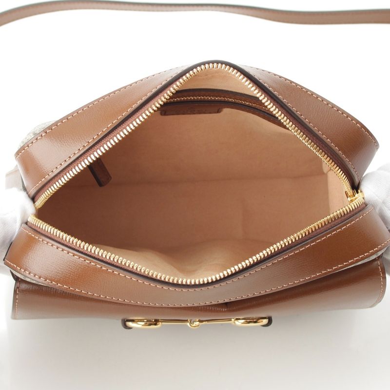 Gucci 1955 Horsebit GG Supreme Canvas Crossbody Gold Shoulder Bag 645454 Brown