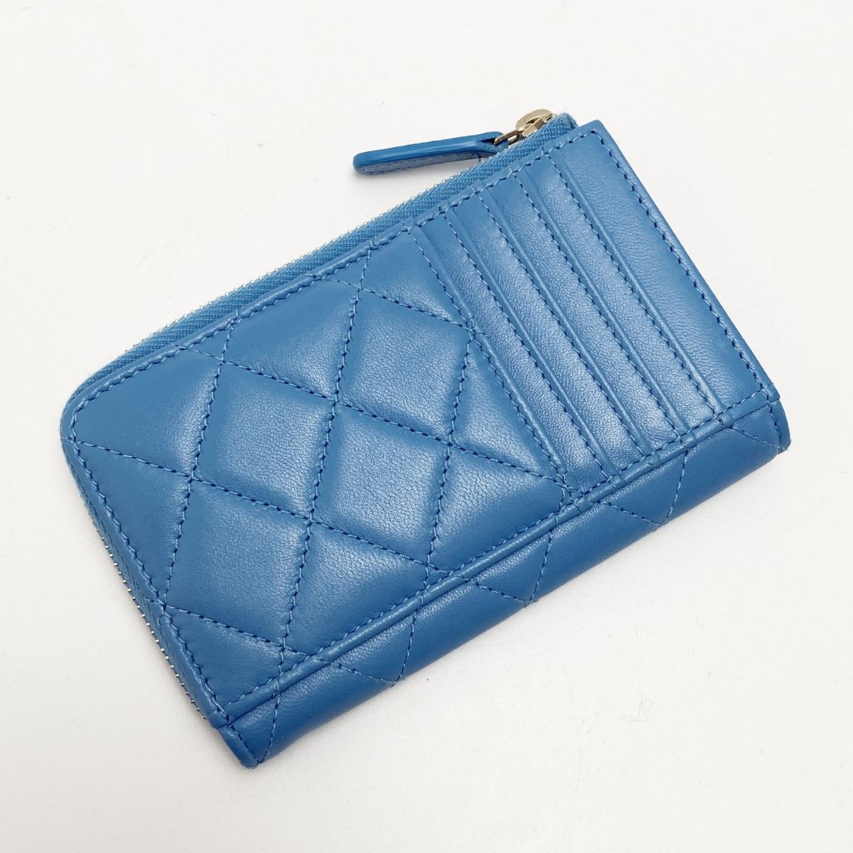 Chanel Matelasse Fake Pearl Card Case Ap3836 Blue Coco Mark Lambskin Coin Case