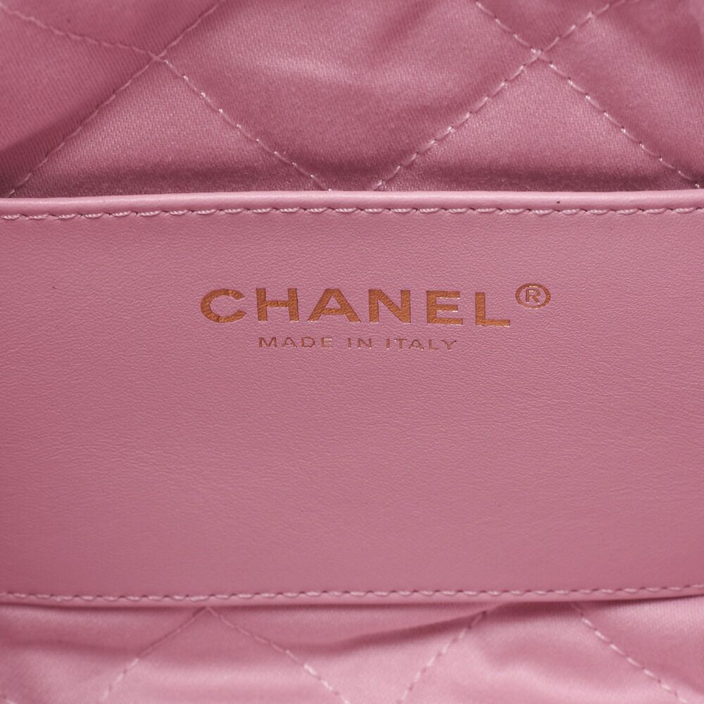 Chanel 22 Mini Calfskin Pink Drawstring Chain Shoulder Bag With Gold Hardware
