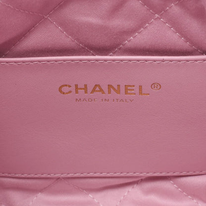 Chanel 22 Mini Calfskin Pink Drawstring Chain Shoulder Bag With Gold Hardware