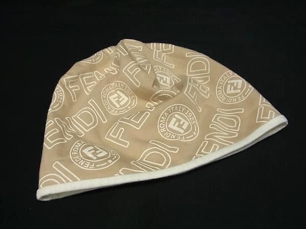 Patterned Fendi Cotton And Polyurethane Allover Kids Cap Hat Beige Fm4271