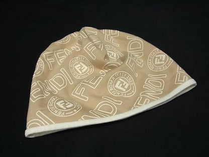 Patterned Fendi Cotton And Polyurethane Allover Kids Cap Hat Beige Fm4271