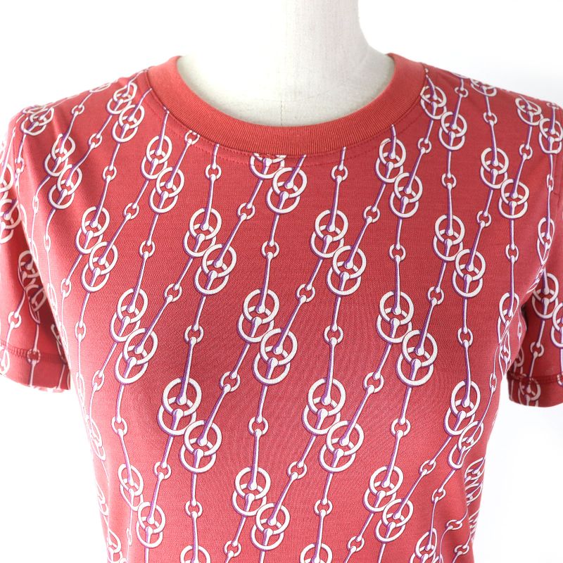 Hermes 22SS Cotton Allover Design Short-sleeved T-shirt Cut And Sewn Red 34