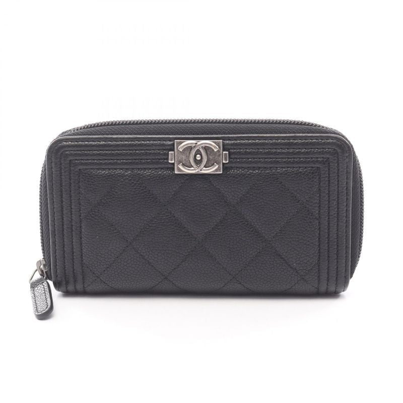 Chanel Round Wallet Zip Black Leather