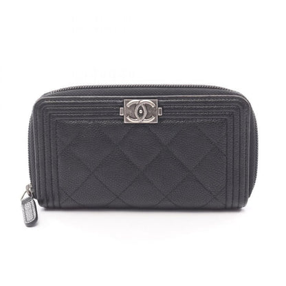Chanel Round Wallet Zip Black Leather