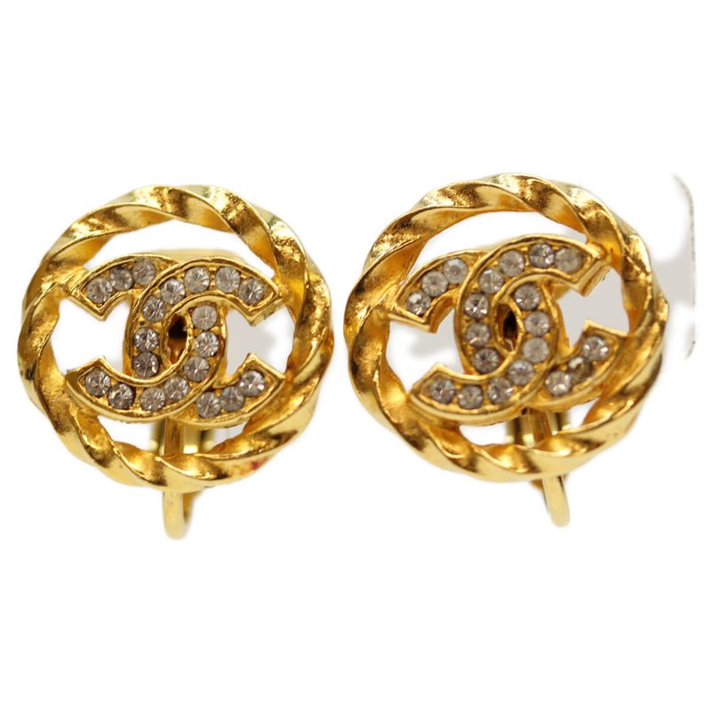 Chanel 2137 GP Rhinestone Circle Coco Mark Earrings