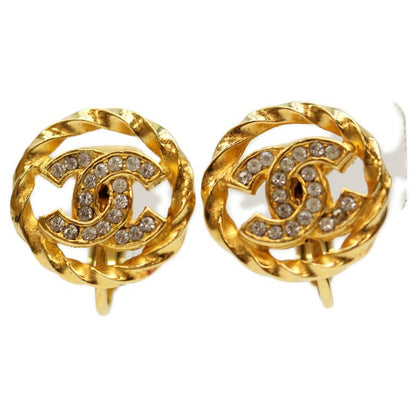 Chanel 2137 GP Rhinestone Circle Coco Mark Earrings