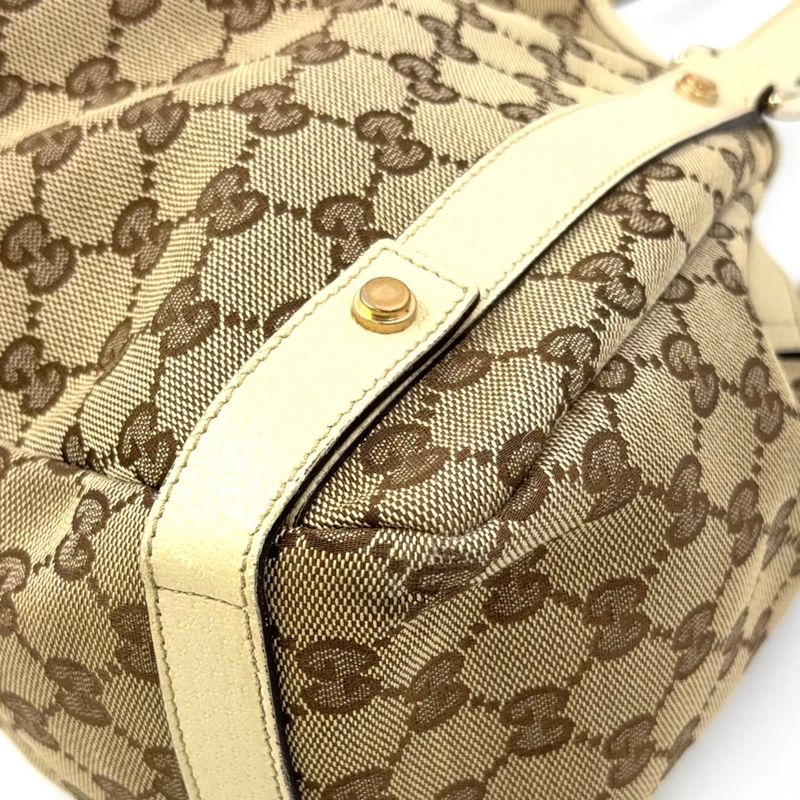 Gucci Abby GG Canvas Tote Bag Leather X Canvas Brown Shoulder Bag Gold 130736