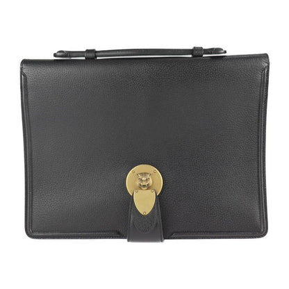 Gucci Cat Head Business Bag Leather Black Gold Hardware Clutch