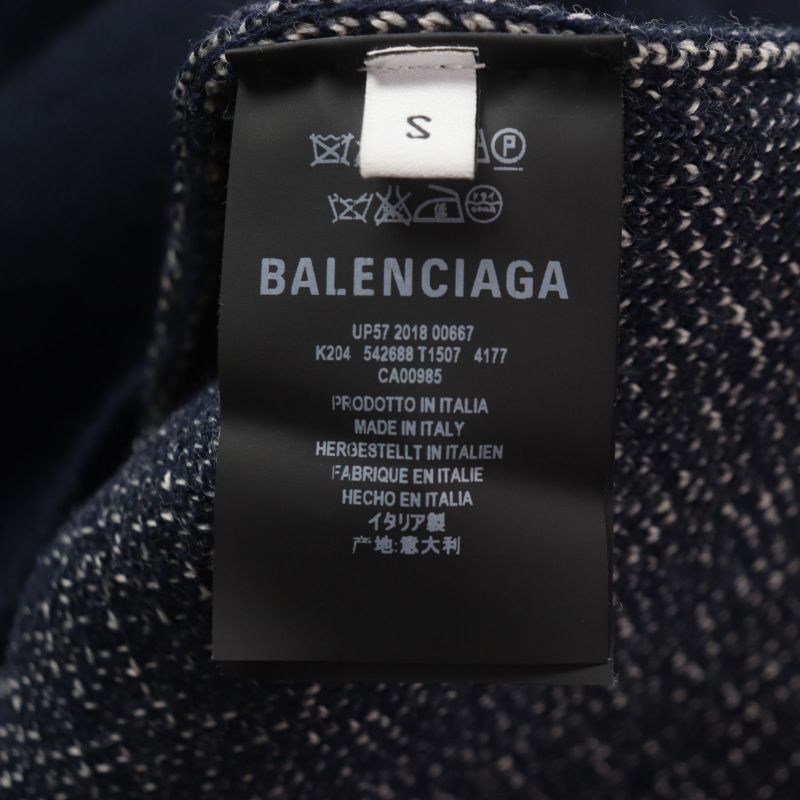 Balenciaga 542688 100% Wool WFP Logo Oversized Turtleneck Knit Sweater Navy S