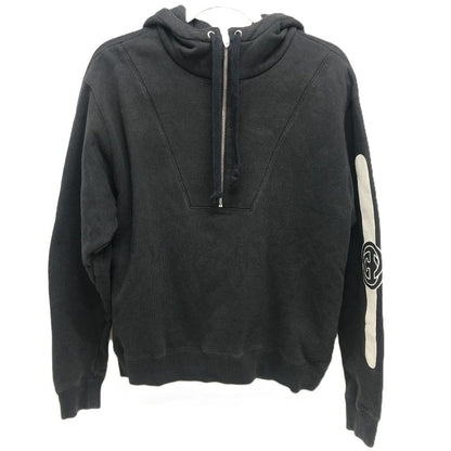 Gucci Hoodie Arm Logo Print Half Zip Cotton Black