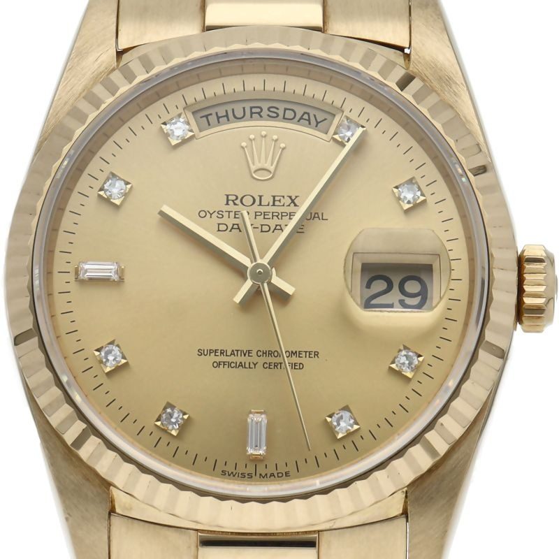 Rolex Day Date Watch Diamond Box 18k Yellow Gold Chien Pankara Polished