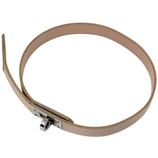 Hermes Kelly Choker Necklace Leather Metal Beige Silver
