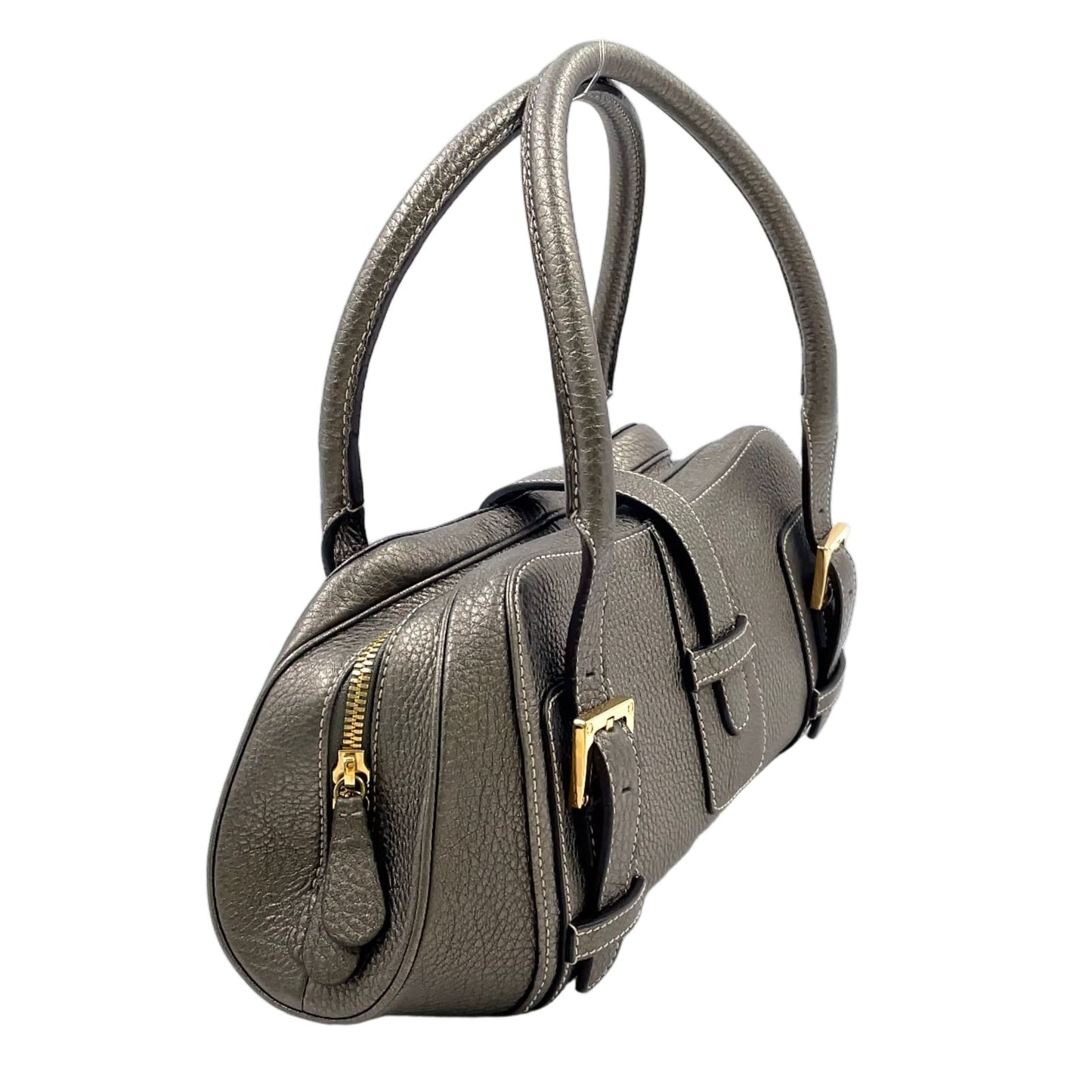 Loewe Senda Metallic Leather Brown Handbag Gold — view 2