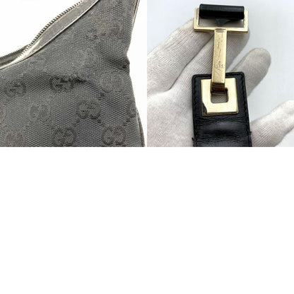 Gucci 001 4204 Shoulder Bag Handbag Black GG Canvas/leather Ladies Men Fashion