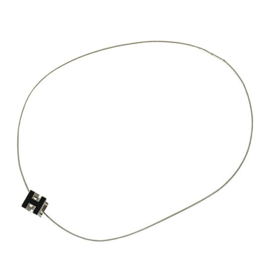 Hermes H Cube Necklace Pendant Metal Silver Hardware Black Accessories