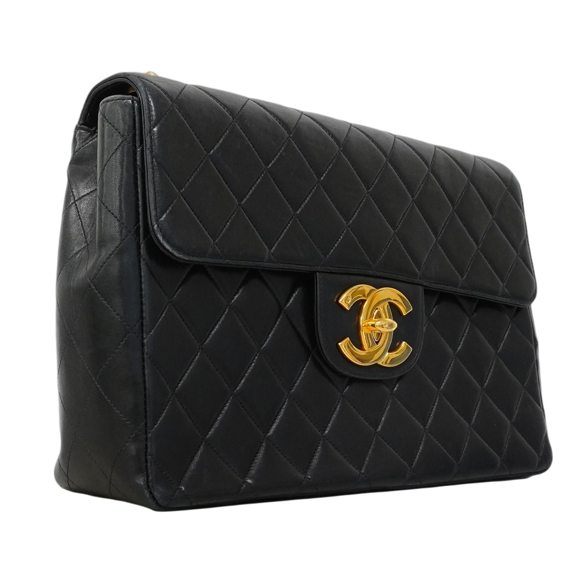 Chanel Shoulder Bag Deca Quilted Lambskin Black Gold — view 2