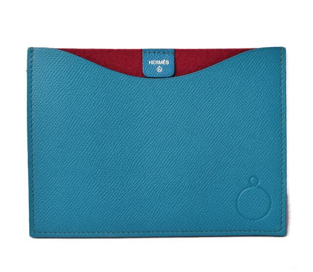 Unused Hermes Flat Pouch Pass Case Hermes Pouch Petite Ache Vaux Epson Blue Red