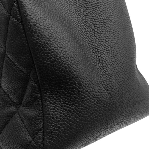 Chanel Gst Tote Bag Caviar Skin Black Silver Hardware Black Matelasse Chain