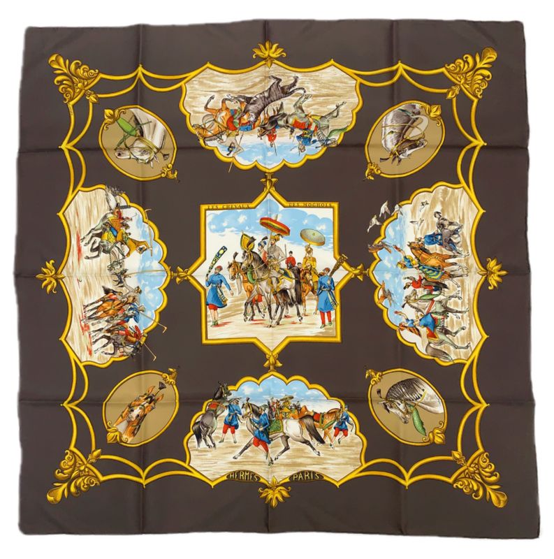 Grade Hermes Carre 90 LES Chevaux DES Moghols Mughal Dynasty Horse Scarf 100%