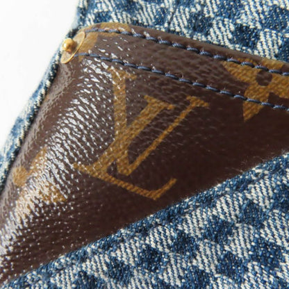 Louis Vuitton 2022 Monogram Leather Patched Damier Pattern Denim Pants Navy 34