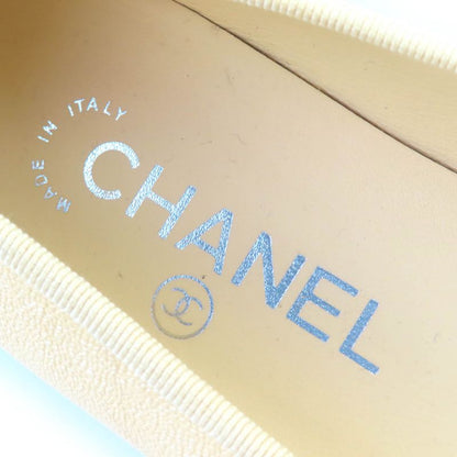 CHANEL 19S G02819 Ballerina Coco Mark Ribbon Leather Flat Pumps Shoes Yellow 37