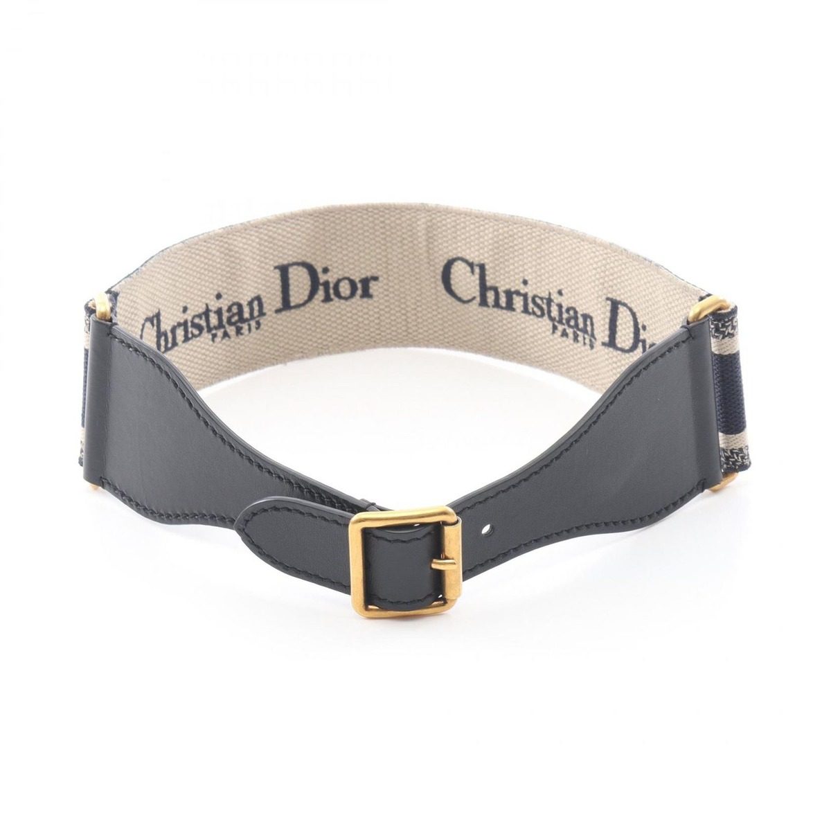 Dior Belt Embroidery Navy Canvas Leather — view 2