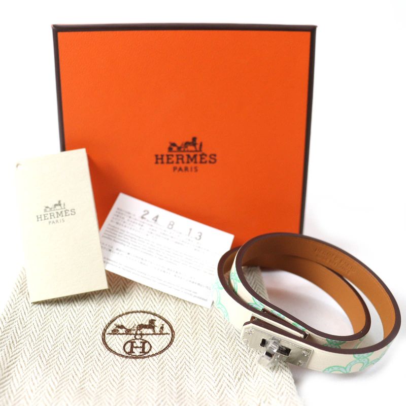 Hermes Mini Kelly Dubreuil Lucky Daisy Bangle Bracelet Vorsoft Green Ivory