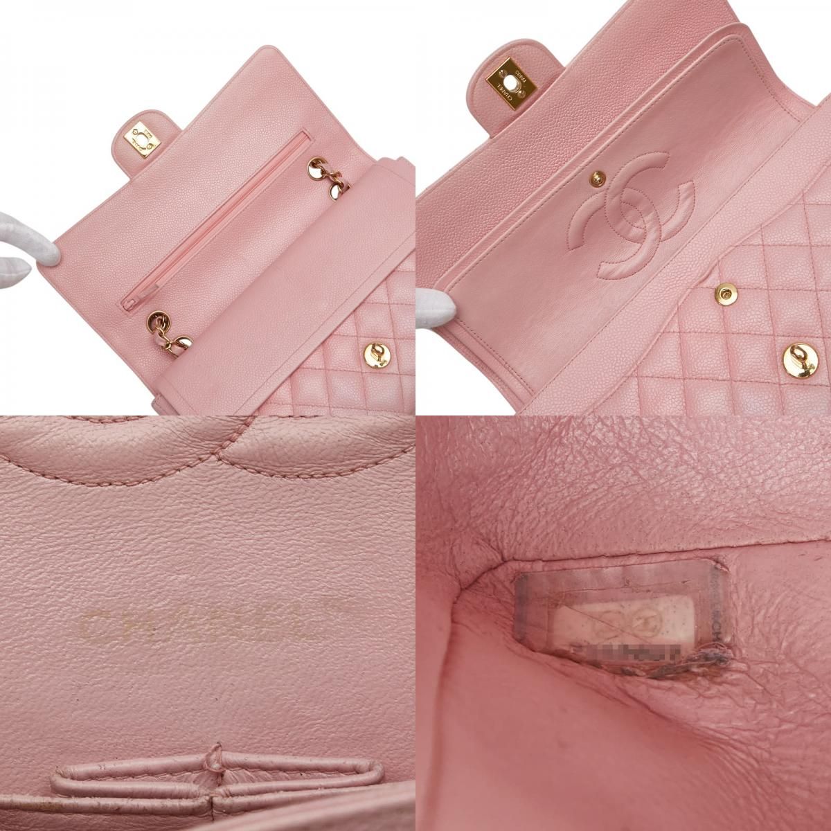 Chanel Coco Mark Matelasse 25 Double Flap Chain Shoulder Bag Pink Caviar Skin