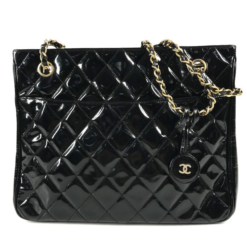 Chanel Shoulder Bag Quilted Matelasse Enamel Black