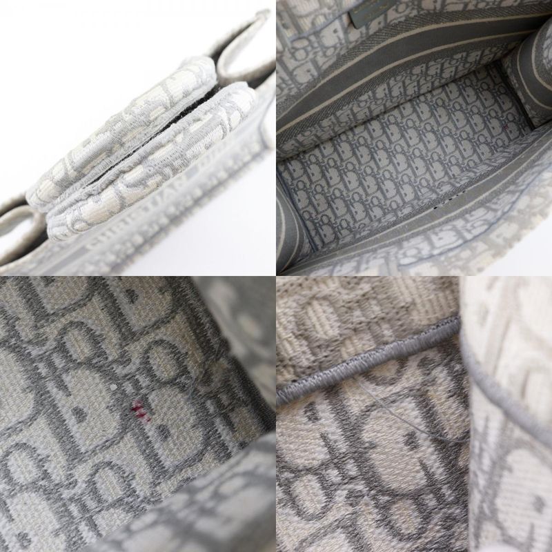 Dior Christian Dior Book Tote Medium Oblique Embroidery Cotton Light Gray