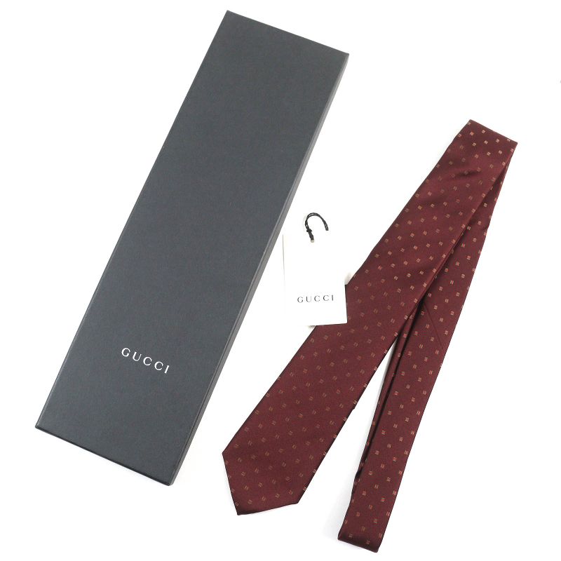 Gucci 406354) 100% Silk All-over Webline Design GG Pattern Lining Tie Bordeaux