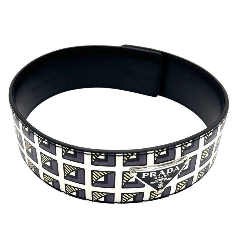 Prada Choker Women Triangle Logo Accessories Leather 2 Ic046 Black White