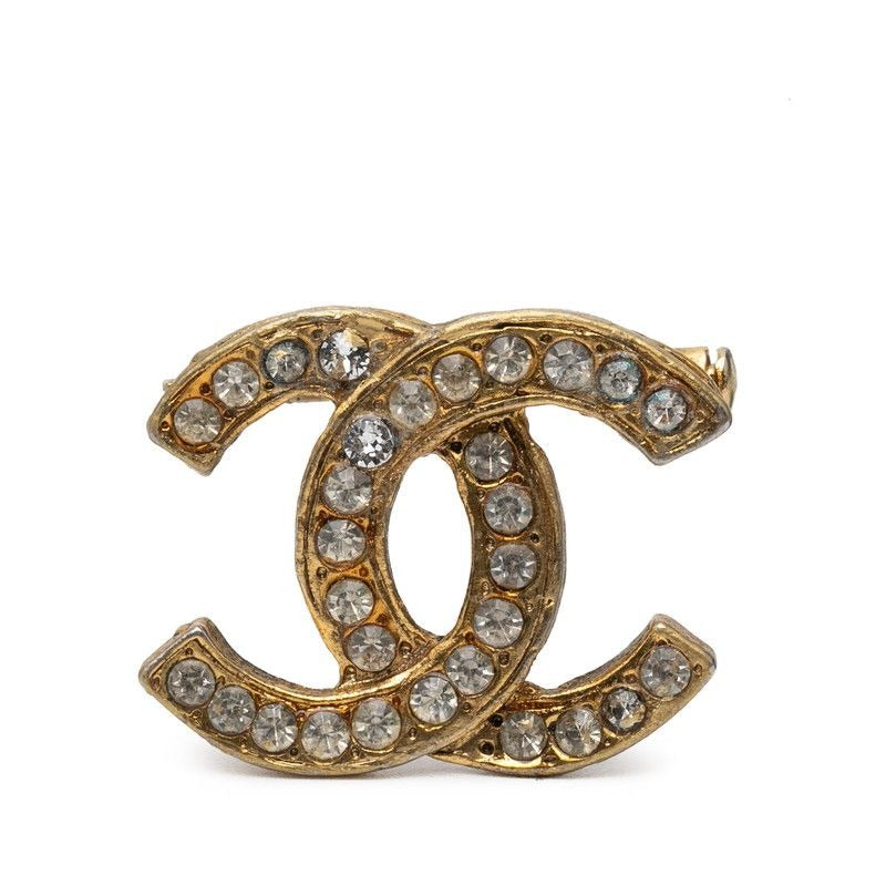 Chanel CC Logo Rhinestone Gold Plated