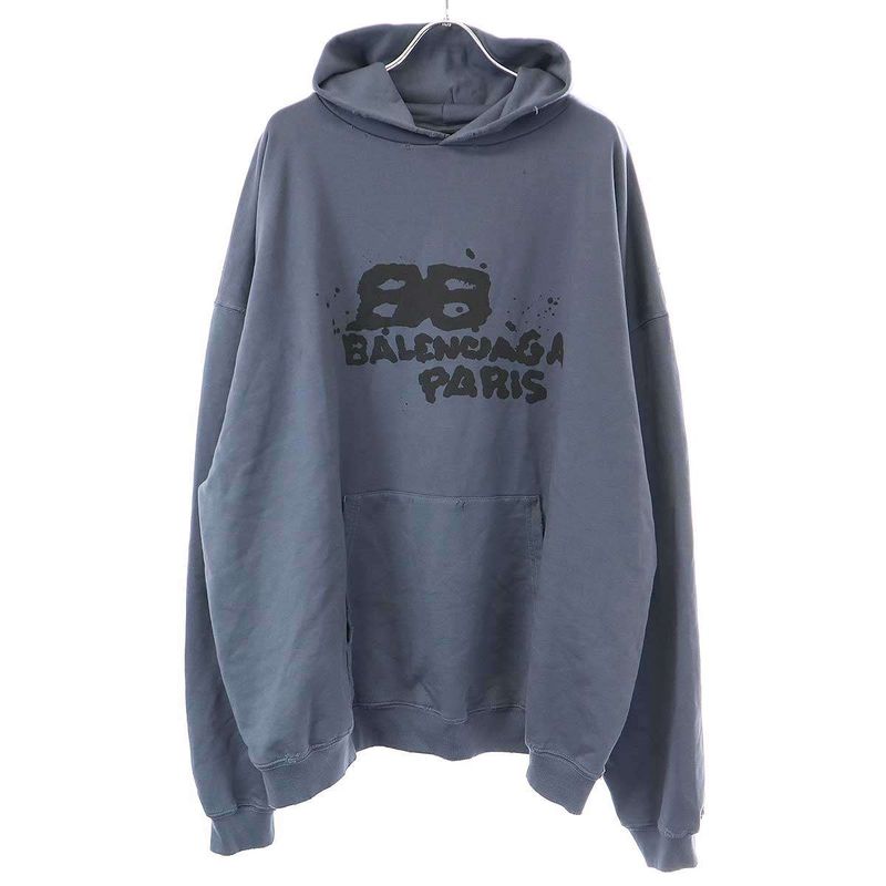 Balenciaga Hand Draw N BB Icon Hoodie Damaged Logo Print Hoodie 620973 Tnvq1