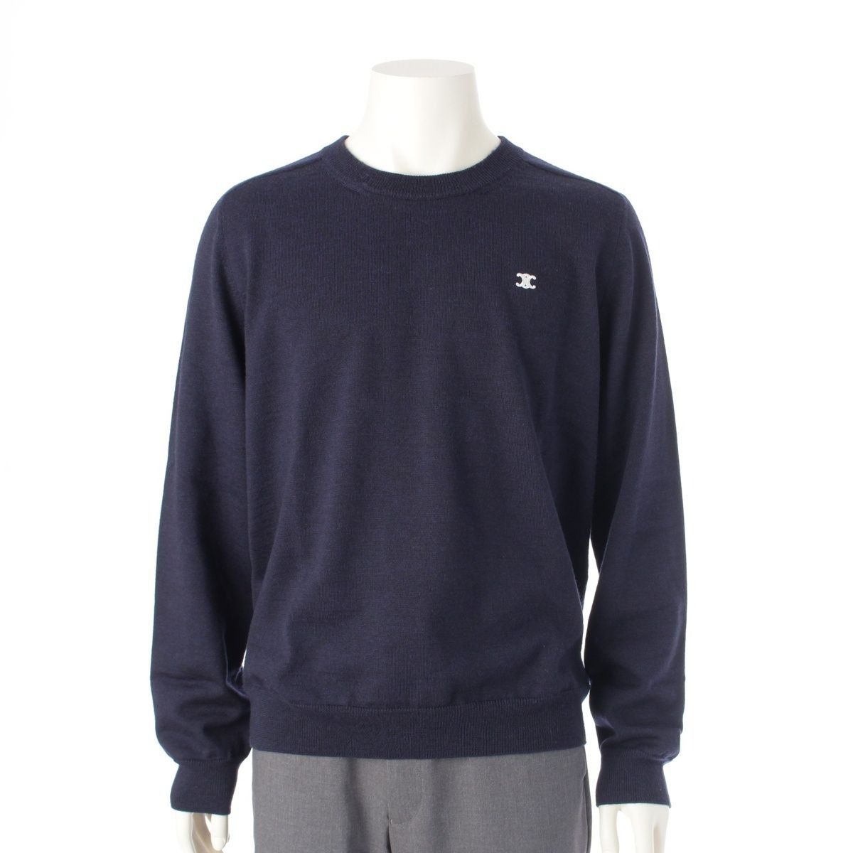 Celine Wool Triomphe Knit Sweater Top Navy XL