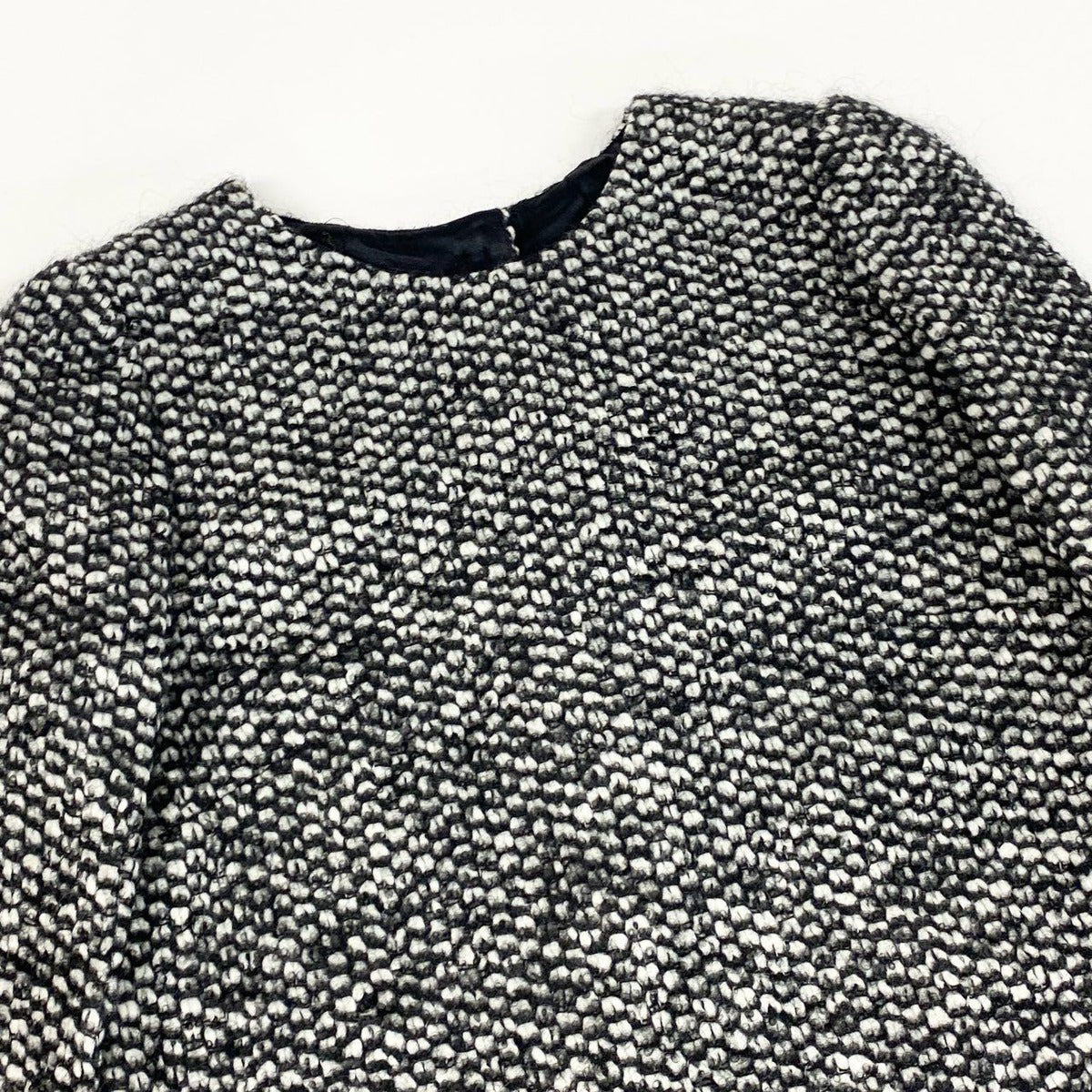 Dolce & Gabbana Tweed Dress Wool Ruffle Hem Long Sleeves 40 Black White — view 4
