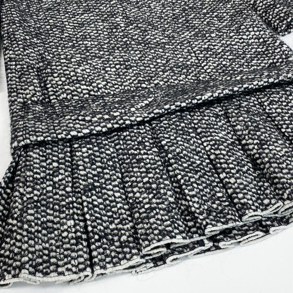 Dolce & Gabbana Tweed Dress Wool Ruffle Hem Long Sleeves 40 Black White — view 5