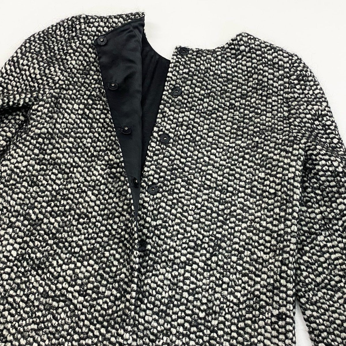 Dolce & Gabbana Tweed Dress Wool Ruffle Hem Long Sleeves 40 Black White — view 7