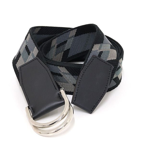 Hermes Double Dring Canvas Belt Black And Gray Silver Hardware Stamped