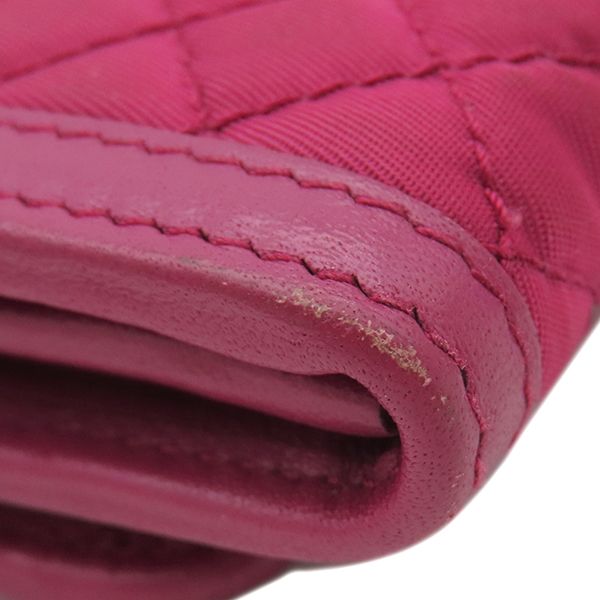 Prada Long Wallet Tessuto Quilted Wallet Nylon Ibisco Gold Hardware Red Fold