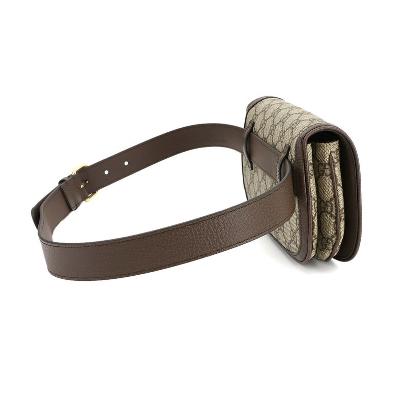 Exhibit Gucci Blondi GG Supreme Belt Bag Waist Pouch Leather Beige Brown 703807