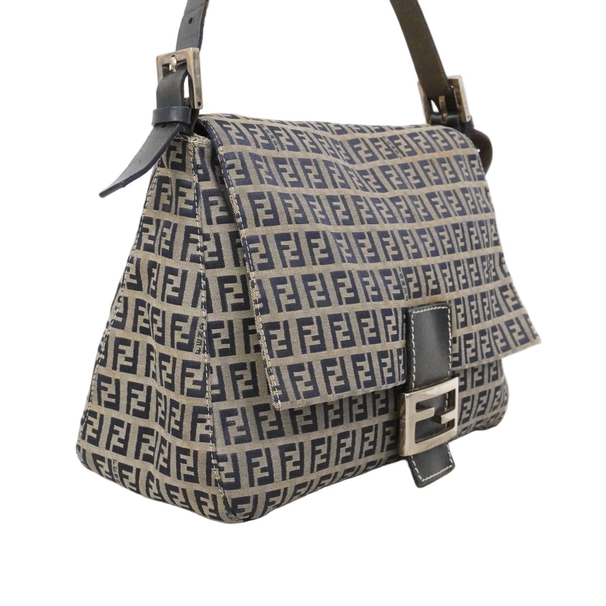 Fendi Handbag Zucchino Nylon Canvas Navy Silver — view 2