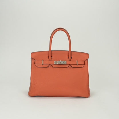 Hermes Birkin 30 Bag Togo Orange Poppy Silver Handbag