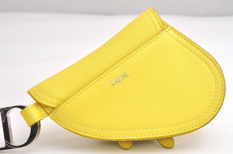 Christian DIOR Vintage Saddle Pouch Wallet Leather Yellow CD 3224n