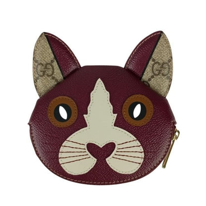 Gucci Coin Case GG Supreme Cat Shape Bold Beige Leather Gold
