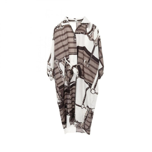 Hermes Dress Coaching Remix Blancasse Kaftan Black White Silk